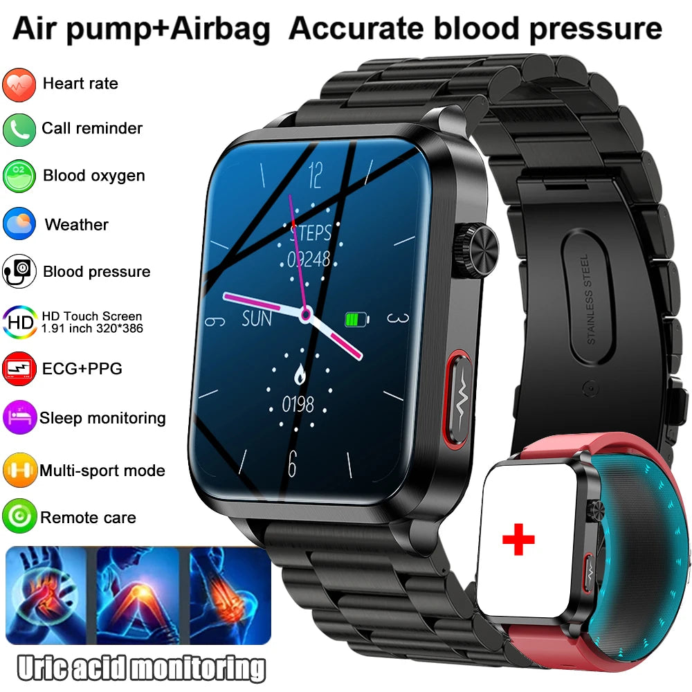 2025 New Air Pump ECG Smart Watch men Airbag health watch for huawei True Accurately Blood Pressure Uric Acid Blood Lipids watch