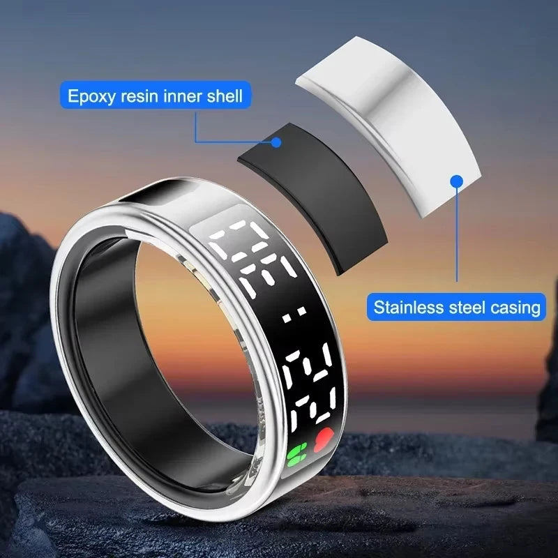 Smart Ring For Men Women Heart Rate Blood Oxygen Health and Sleep Monitor Multi Sport 5ATM Waterproof Ring With LED Display