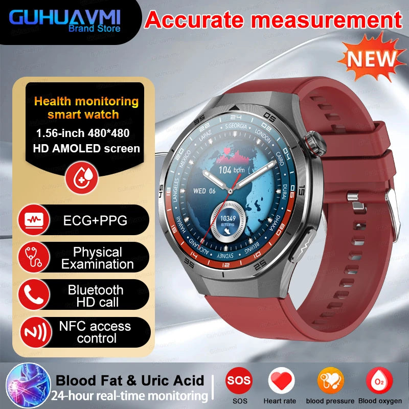 Professional Level NFC SmartWatch Blood Pressure Blood Lipid Uric Acid ECG+PPG Body Temperature Bluetooth Call Health Smartwatch