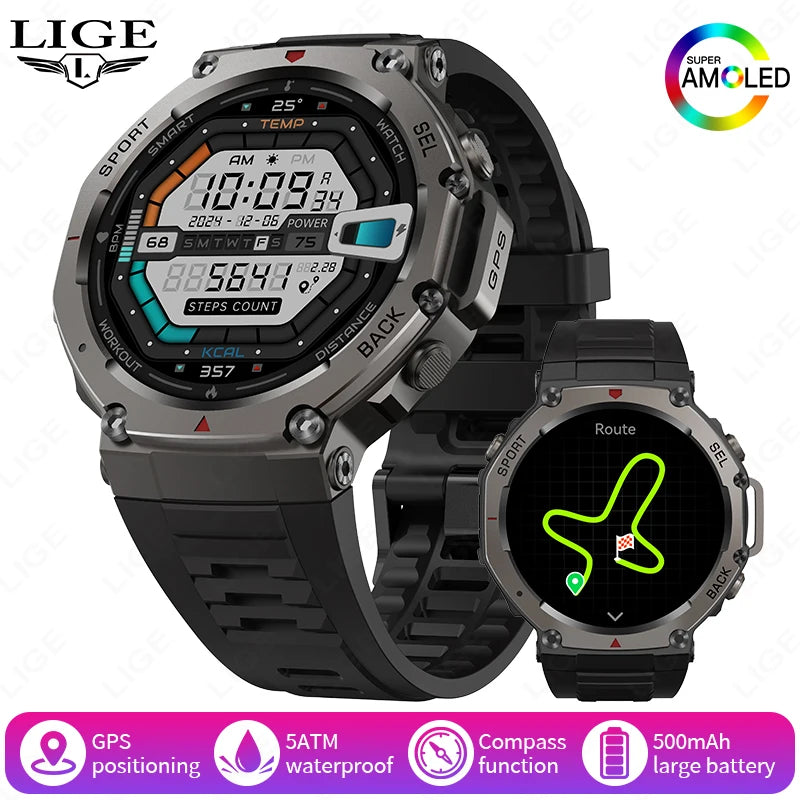2025 GPS Smart Watch Men 5ATM IP69K Waterproof Built-in Dual-band GNSS Compass Altimeter Barometric Military Sport Smartwatch