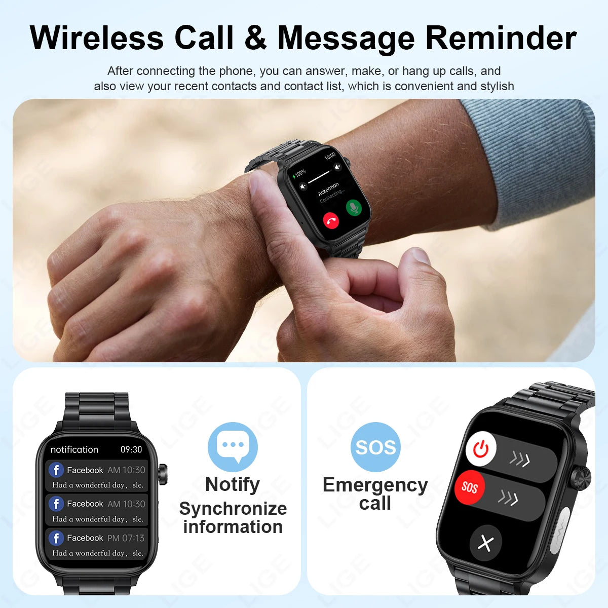 LIGE 2025 New AI Healthy Diagnosis Blood Lipid Uric Acid Blood Pressure Smart Watch Men ECG+PPG Bluetooth Call Health Smartwatch