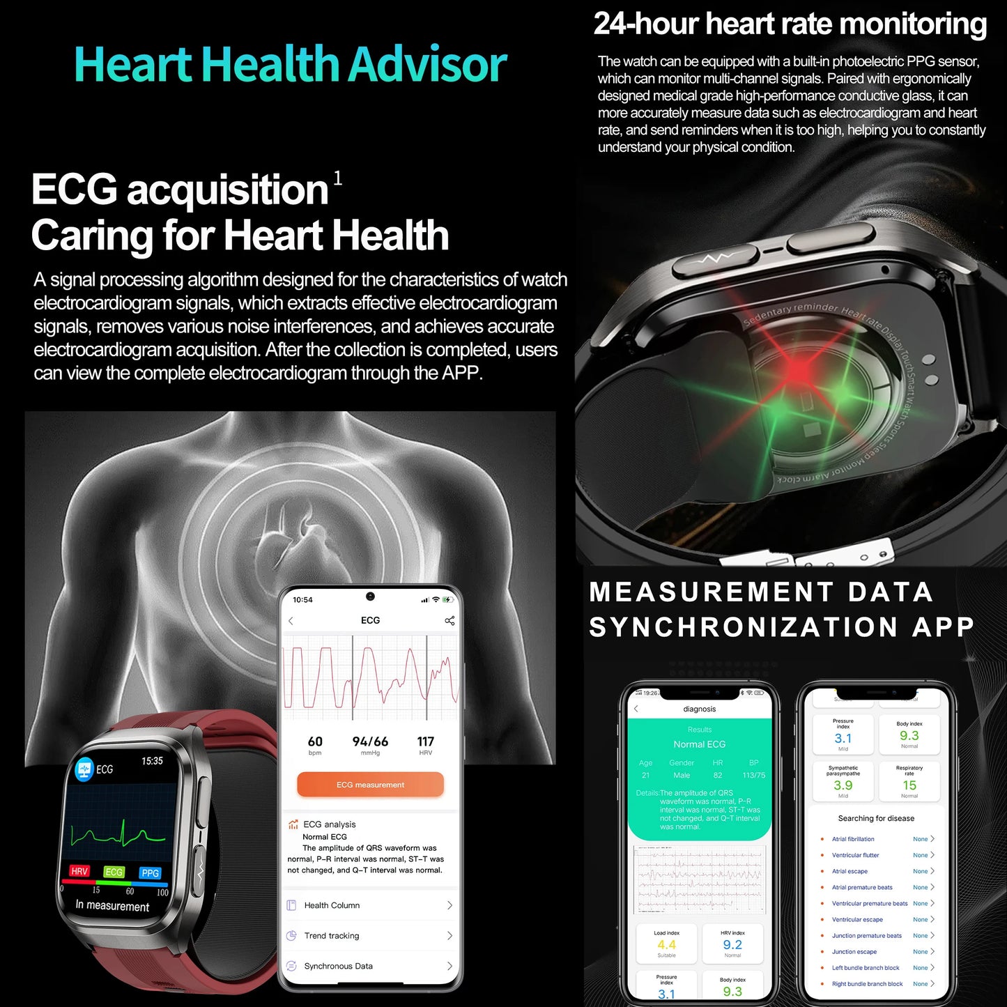 2025 New Air Pump Airbag Accurate Measure ECG+PPG Blood oxygen Smart Watch Men Blood Pressure Fitness Sport Smart Watch Women