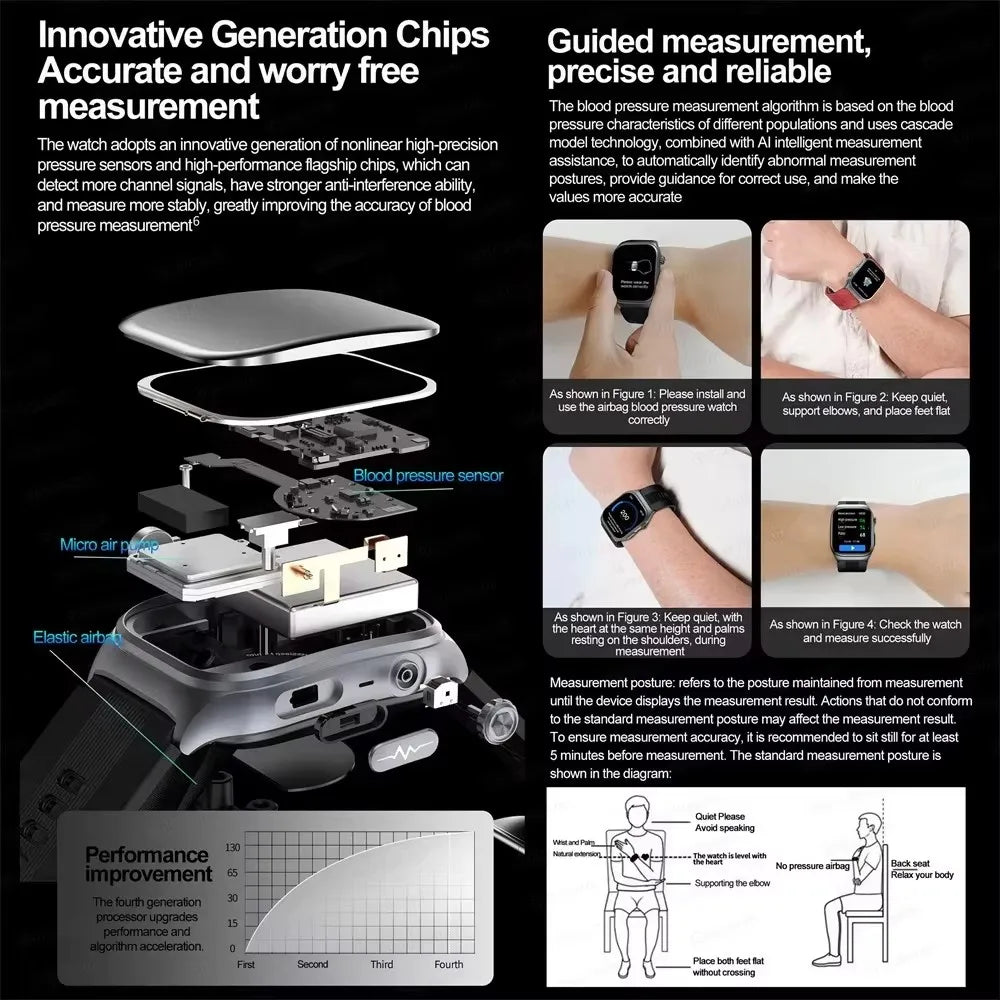 2025New Sapphire Glass Air Pump Airbag Test Three High Smart Watches Men ECG Heart Rate Blood Pressure Health Tracker Smartwatch