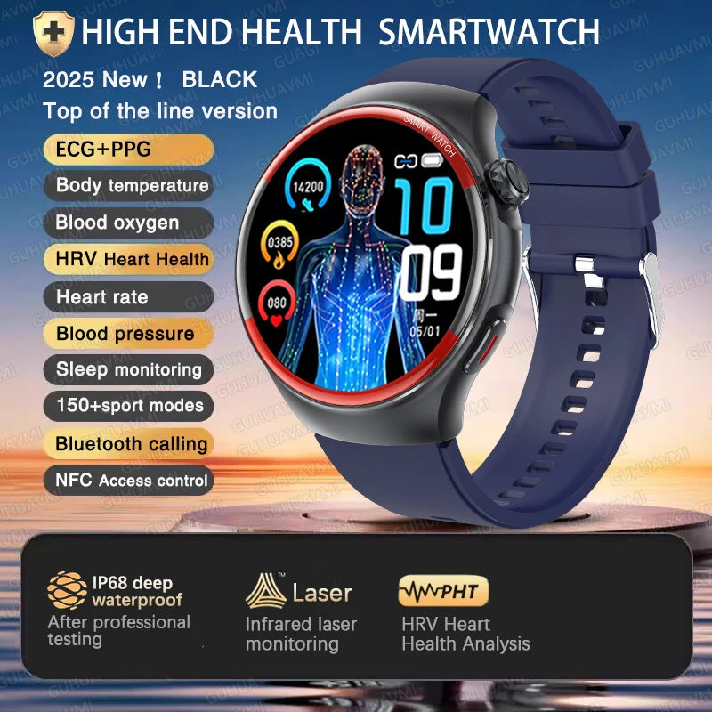 2025 New High-end Laser Detection Smart Watch Men ECG+PPG Precise Blood Pressure Heart Rate BT Call NFC For HUAWEI Health Watche