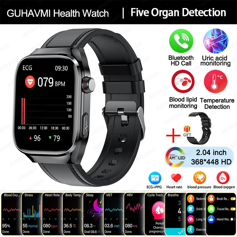 2025New Precise Blood Fat Uric Acid Smart Watch Dynamic Heart Rate Blood Pressure Health Monitor Smartwatch ECG+PPG Sports Clock