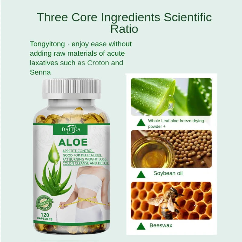 Aloe Vera Extract Capsules - Maximum Strength Detox, Supports Cleansing, Acidity Balancing & Immune Support 120 Capsules
