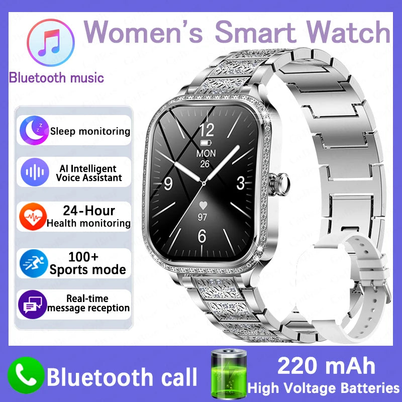 For Xiaomi Huawei New Women Smart Watch Heart Rate Blood Pressure Monitor Music Playback AI Voice Sports BT Calling SmartWatch