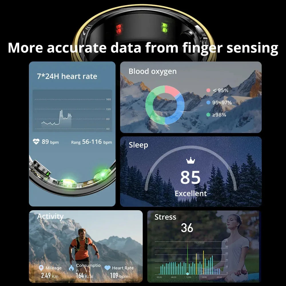 Smart Rings R06 Men Women Blood Oxygen Heart Rate Multipe Sport Mode Sleep Monitoring IP68 Waterproof Titanium Steel Finger Ring
