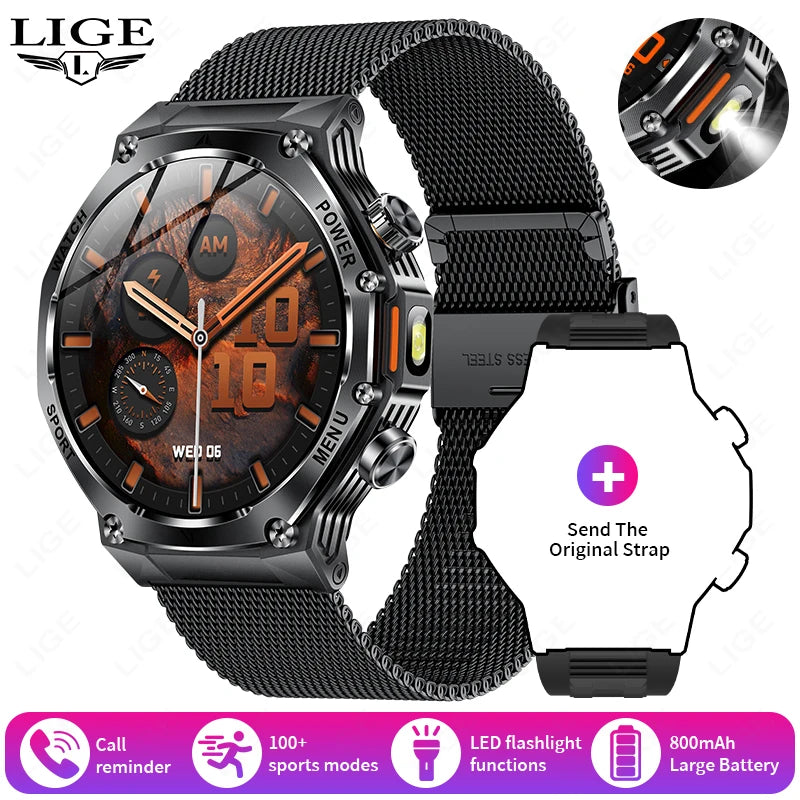 LIGE New Men Smart Watch Bluetooth Calling 800mAh Large Battery Heart Rate Blood Oxygen Health Smartwatch 2025 For Android IOS