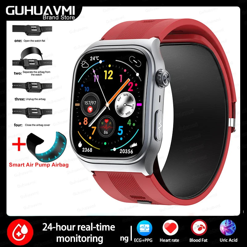 2025 NEW Nursing level ECG+PPG Precise Detection Smart Watch Air Pump Airbag Blood fat Heart Rate Health Smart watches Men Women