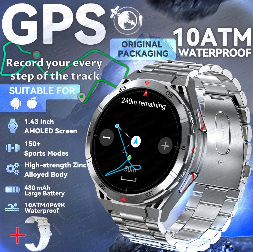 New For Huawei GPS SmartWatch Men 466*466 AMOLED HD 150+Sport Mode Compass BT Call Health Monitor IP69 Waterproof Swimming Watch