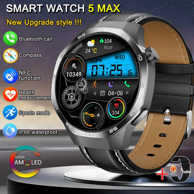 New GT 5 PLUS Smart Watch Men Women  AMOLED HD Screen SmartWatch Heart rate Blood oxygen Music Sport GPS tracker NFC Smartwatch