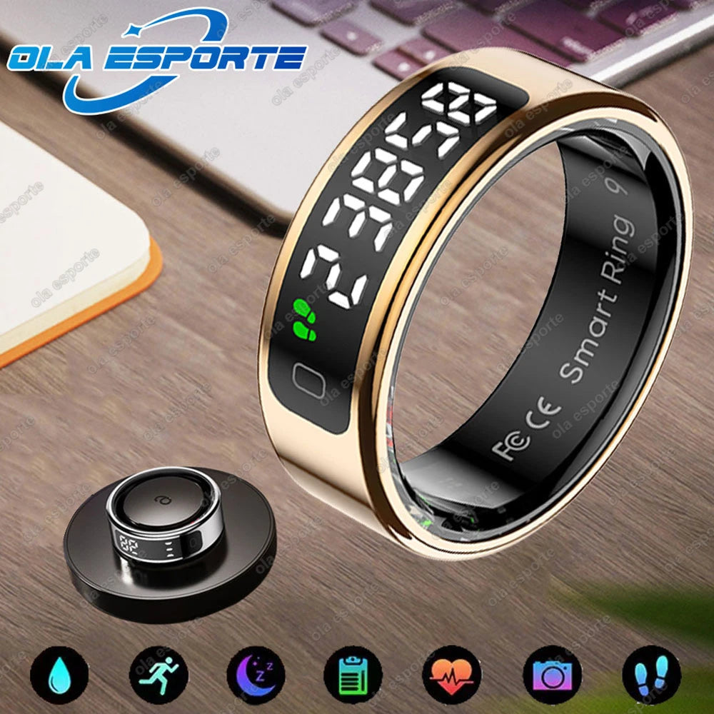 LED Display Screen Smart Ring For Xiaomi Heart Rate Blood Oxygen Monitor Smartring Men Women Waterproof Multi Sports Modes Ring