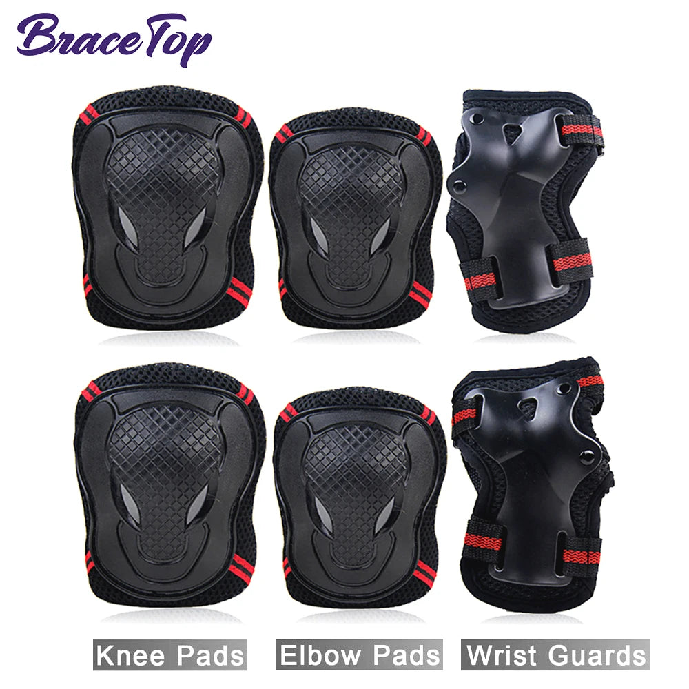 BraceTop 6Pcs/set Teens & Adult Knee Pads Elbow Pads Wrist Guards Protective Gear for Roller Skating Skateboarding Cycling Sport