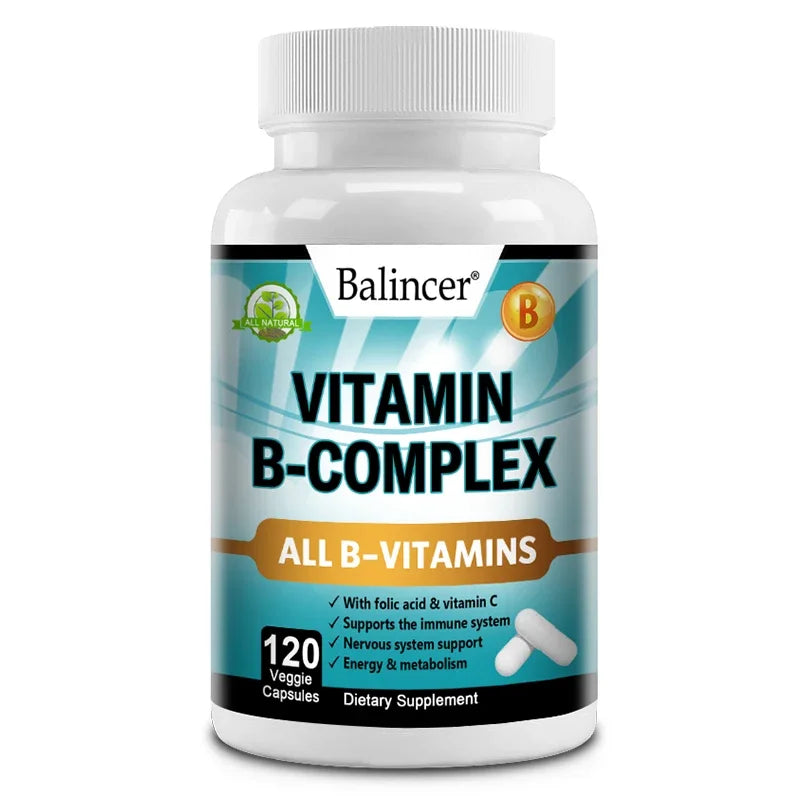 B Vitamins, Folic Acid & Vitamin C Supplement, Immune System Support, Nerve Health & Metabolism, Mood Support 120 Capsules