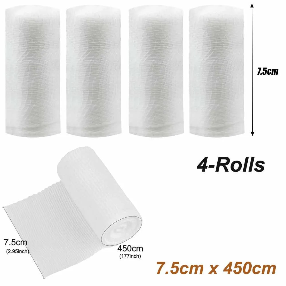 4 Rolls Gauze Bandage Roll with Tape - White Gauze Wrap Breathable Bandage Gauze Wrap Used for First Aid Wound Care & Supplies