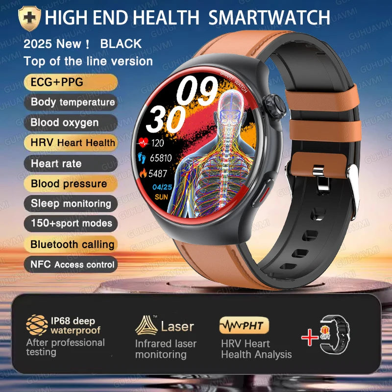2025 New High-end Laser Detection Smart Watch Men ECG+PPG Precise Blood Pressure Heart Rate BT Call NFC For HUAWEI Health Watche