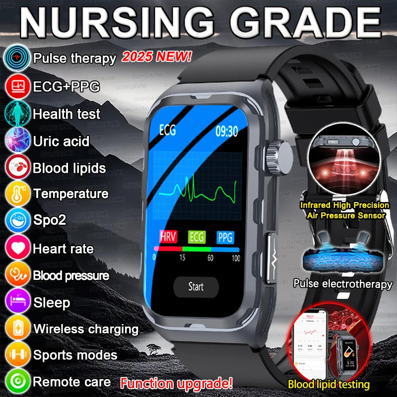 2025 For Xiaomi Nursing level Pulse therapy Health Smartwatch Men ECG+PPG Blood pressure lipid Uric acid Sports Smart Braceles