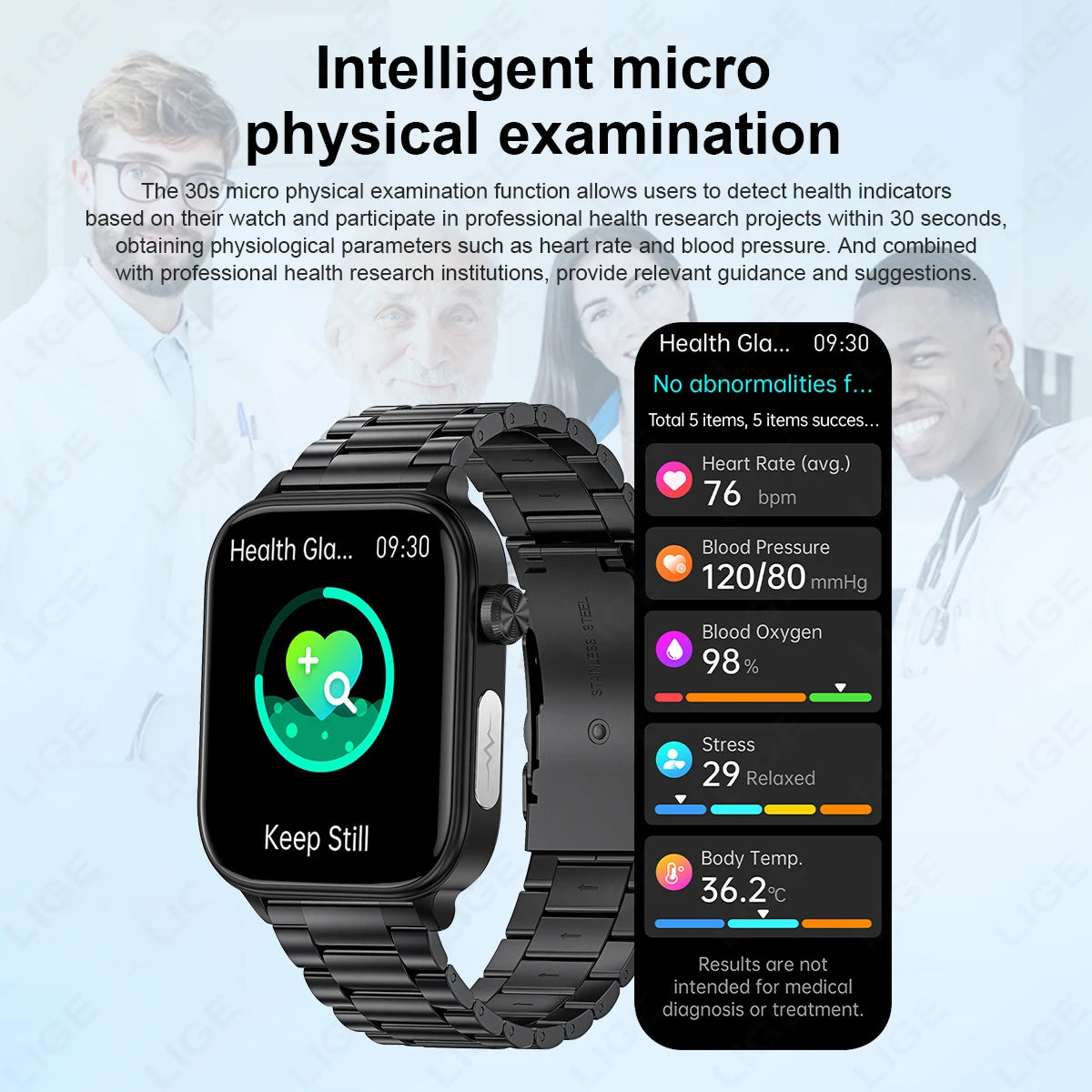 LIGE 2025 New AI Healthy Diagnosis Blood Lipid Uric Acid Blood Pressure Smart Watch Men ECG+PPG Bluetooth Call Health Smartwatch