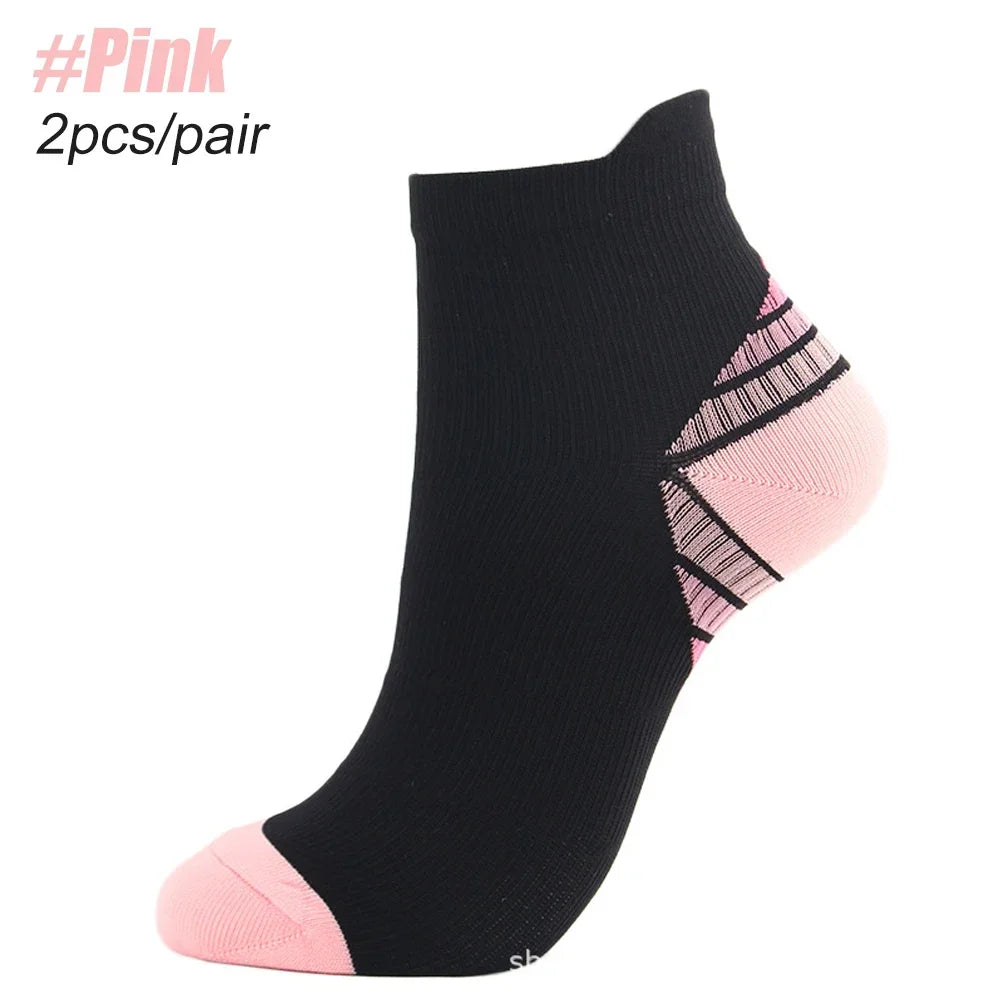 GOMOREON 1Pair Ankle Compression Sock for Men and Women, Low Cut Compression Running Sock with Ankle Support