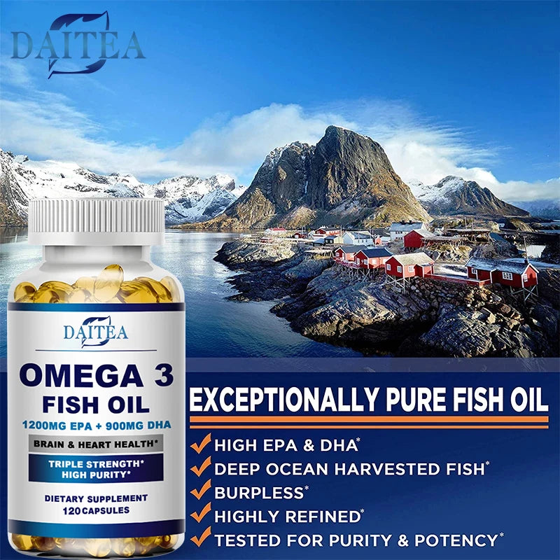 Premium Omega 3 Fish Oil | High EPA 1200 mg + DHA 900 mg | Supports Brain & Heart Health