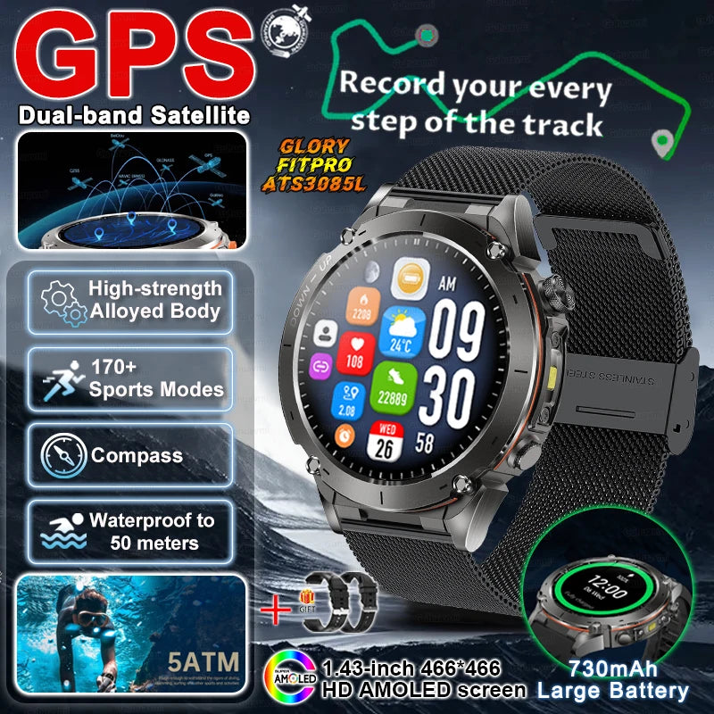2025 New TRex 3 GPS Smart Watches 10ATM Waterproof Built-in Dual-band GNSS Compass Military Sports Bracelet Men For Xiaomi IOS