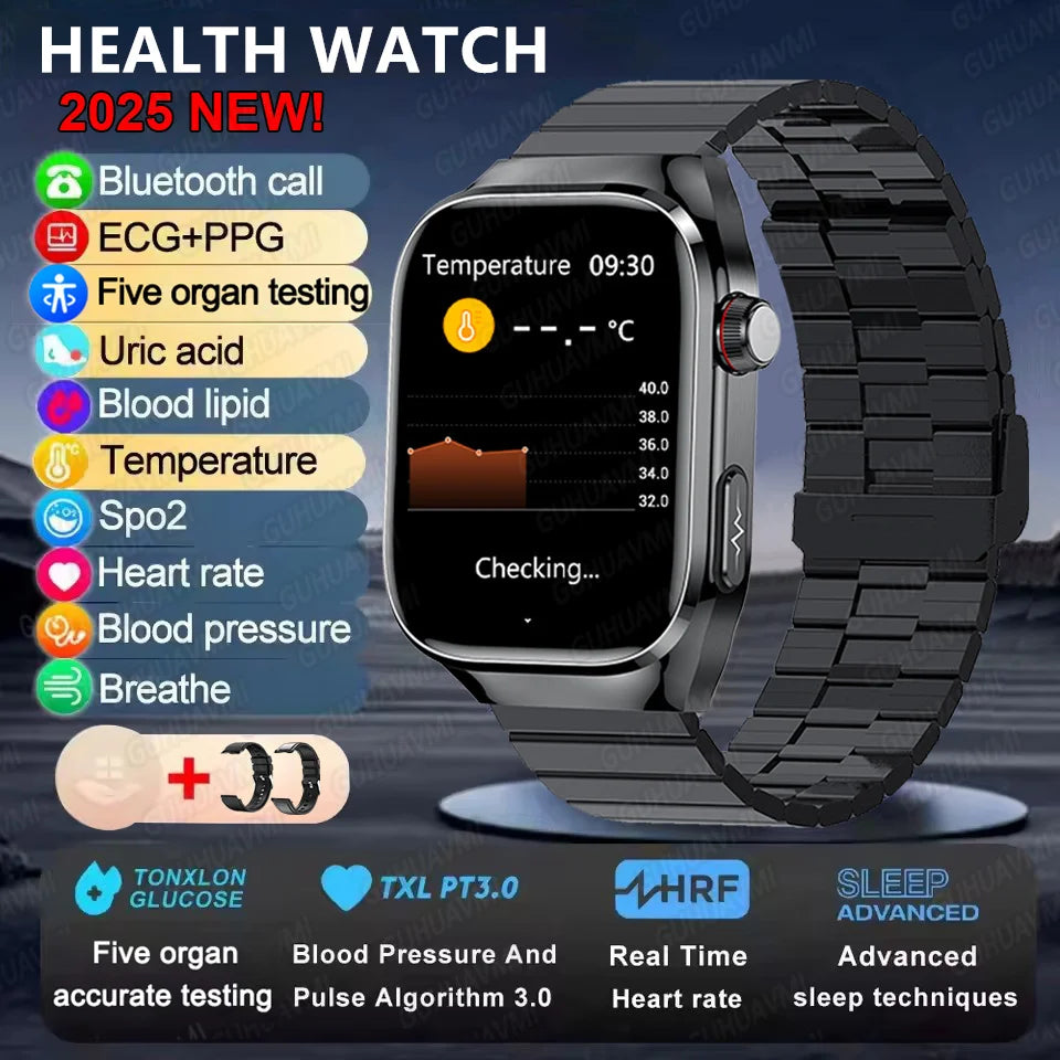 2025New Accurate Blood Fat Uric Acid Smart Watch Men Micro Physical Examination Five Organ HealthClock Bluetooth Call Smartwatch