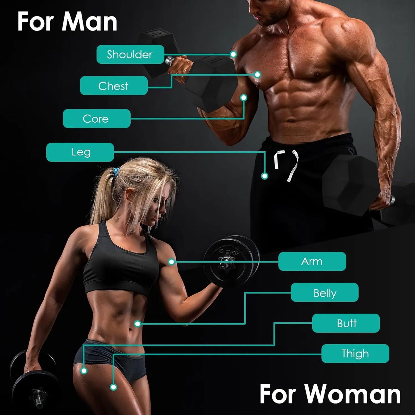 Rubber Hex Dumbbell Hand Weight, 40-75LB Dumbbells Rubber Coated Cast Iron Hex Black Dumbbells, Weights Dumbbells Set,1Pair/2Pcs