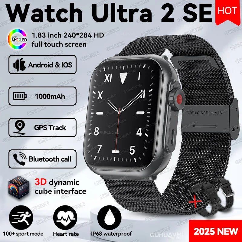 2025 New Original Split screen Watch Ultra 2 Waterproof 1000mAh Battery Heart Rate Sport GPS Track Smart bracelet For IOSAndroid