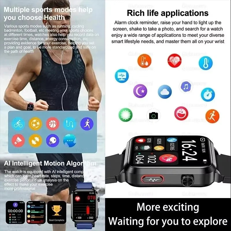 2025 NEW Nursing level ECG+PPG Precise Detection Smart Watch Air Pump Airbag Blood fat Heart Rate Health Smart watches Men Women