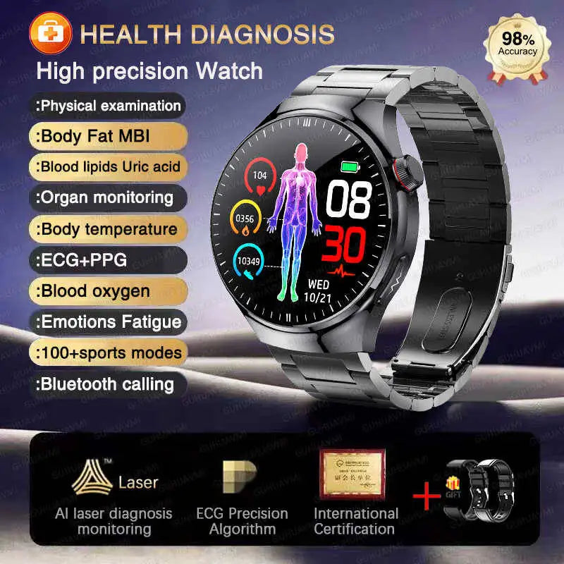 ECG+PPG Blood Pressure Blood Oxygen Blood Lipids Uric Acid Heart Rate Temperature Monitor Physical Health Diagnosis Smart Watch