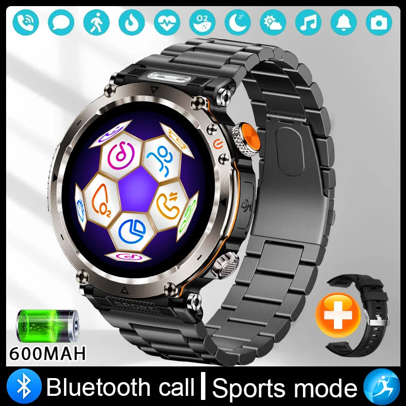 Military Outdoor Smart Watch Men 600 mAh Battery Portable Flashlight Watch 3ATM Waterproof Calling Smartwatch For Huawei Xiaomi