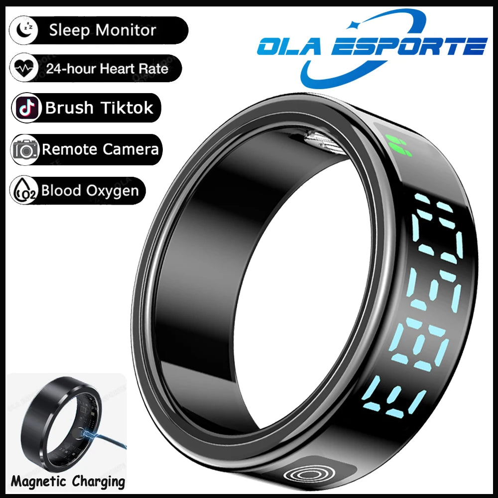 Smart Ring For Men Women LED Display Screen Heart Rate Blood Oxygen Monitoring Multi Sport Modes IP68 & 5ATM Waterproof Pk SR08