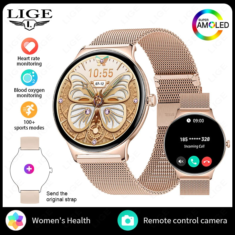 LIGE 2025 New Women Smart Watch Amoled Screen Sport Fitness Watches BT Call Digital Smartwatch mujer Ultra Thin Wristwatch Woman