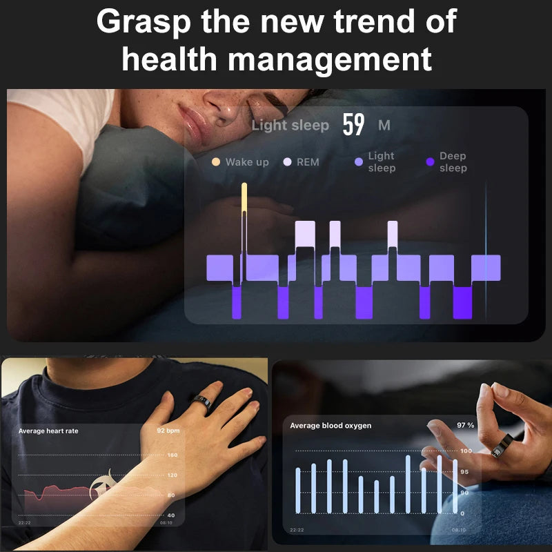 New R11 R12 Smart Ring For Men Women with Wireless Charging stand,Health and Sleep Monitor 5ATM Waterproof,Multi-sport Mode