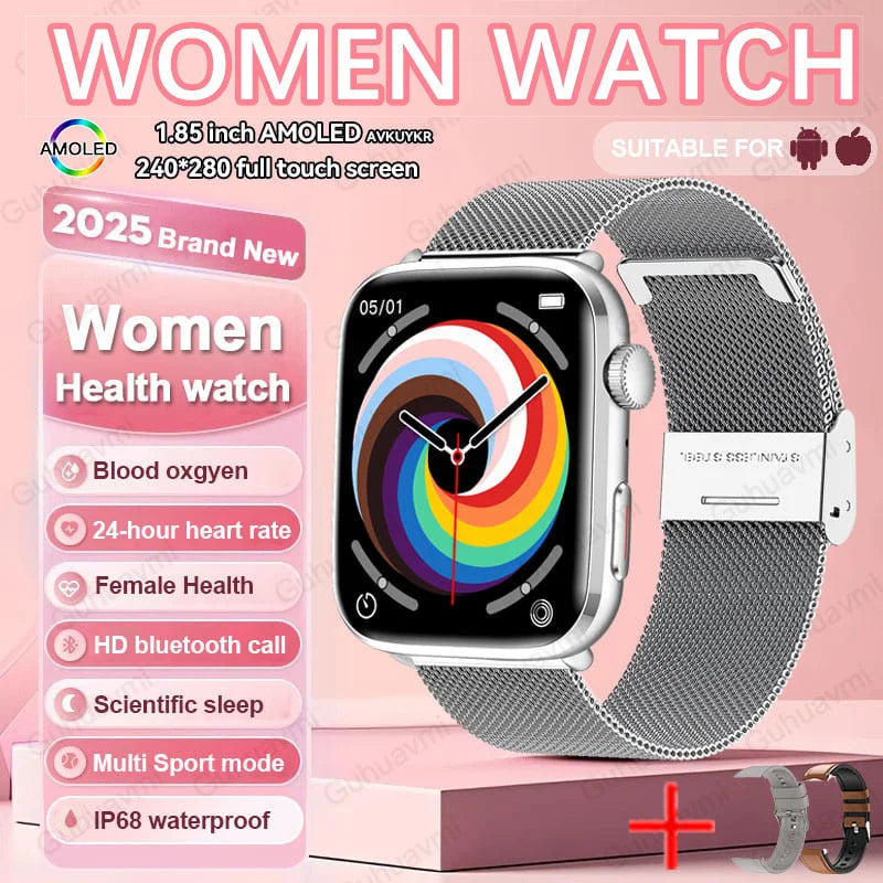 2025 New NFC Smat Watch Women 1.85-inch Blood Pressure Heart Rate Bluetooth Call Female Health Smarwatches Ladies For HUAWEI IOS