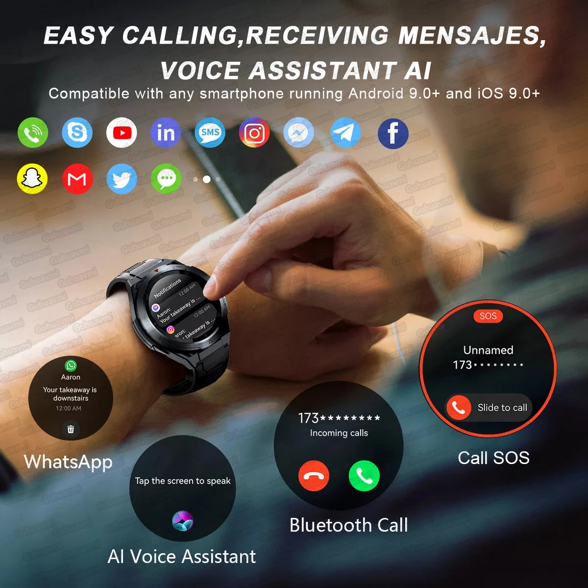 New For Huawei GPS SmartWatch Men 466*466 AMOLED HD 150+Sport Mode Compass BT Call Health Monitor IP69 Waterproof Swimming Watch