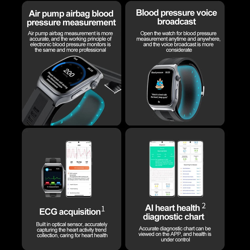 2025 Airbag Smart Watch Nursing grade Bluetooth call air Pump ECG True Accurately Blood Pressure Uric Acid Blood Lipid watch men