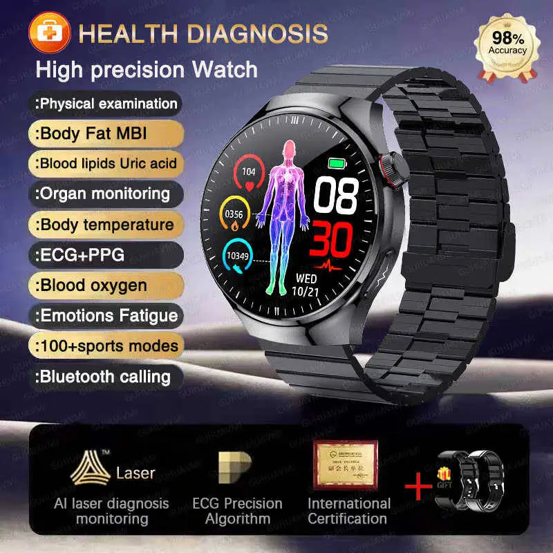 ECG+PPG Blood Pressure Blood Oxygen Blood Lipids Uric Acid Heart Rate Temperature Monitor Physical Health Diagnosis Smart Watch