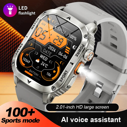 LIGE 2025 New Outdoor Flashlight Smart Watch Men 2.01” HD Screen 400mAh Bluetooth Call IP68 Waterproof Health Monitor Smartwatch