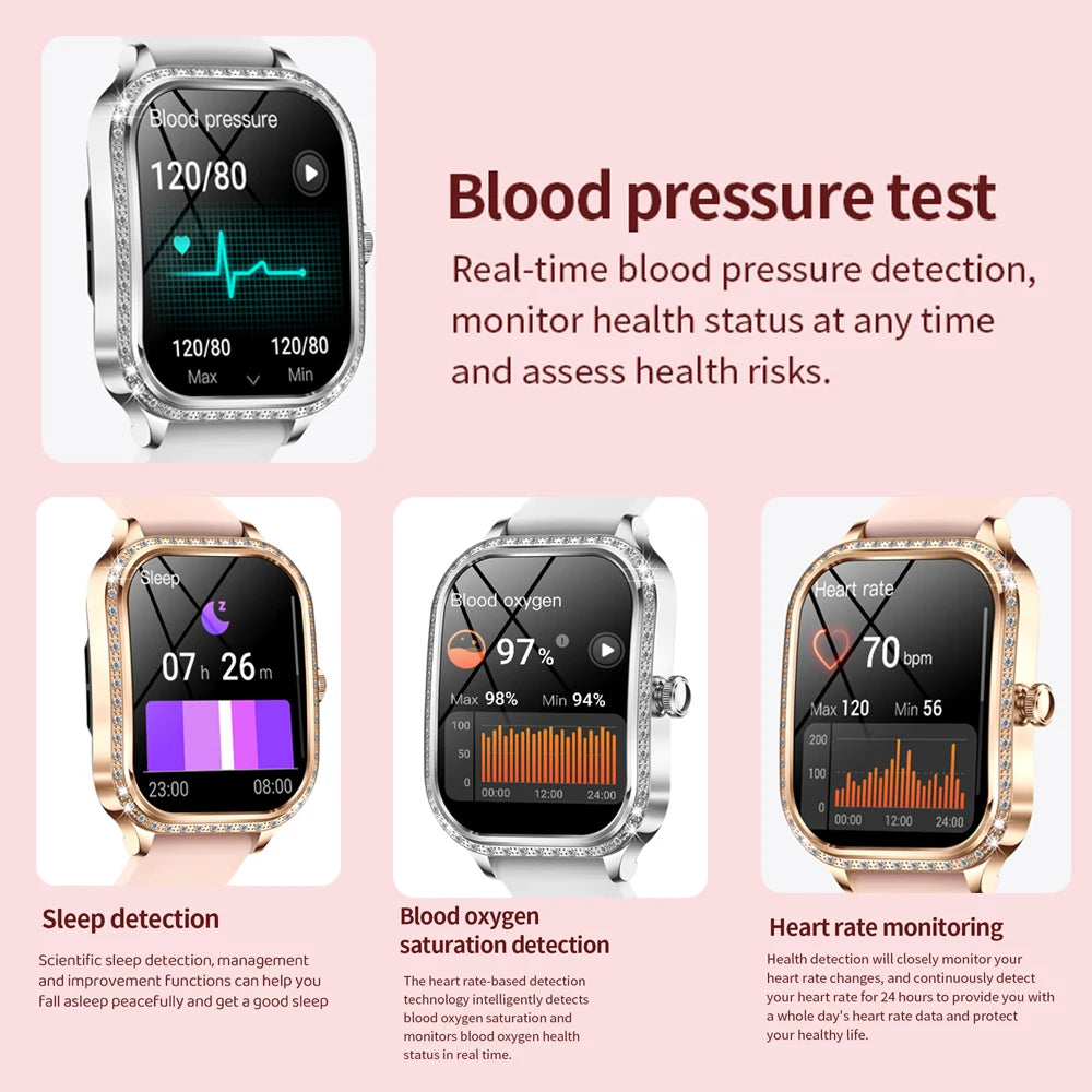 For Xiaomi Huawei New Women Smart Watch Heart Rate Blood Pressure Monitor Music Playback AI Voice Sports BT Calling SmartWatch