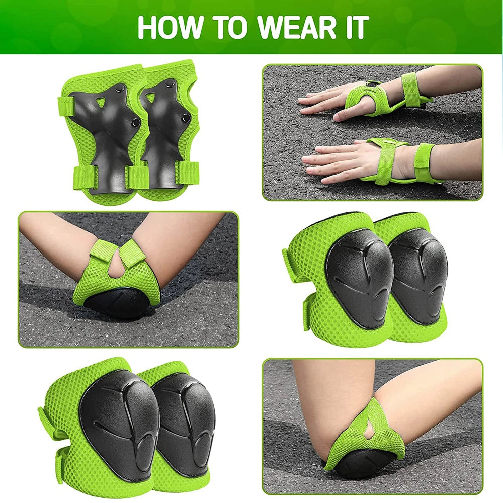 Knee and Elbow Pads Wrist Guards 3 in 1 Kids Protective Gear Set for BMX Inline Roller Skating Bike Rollerblading Riding Sports