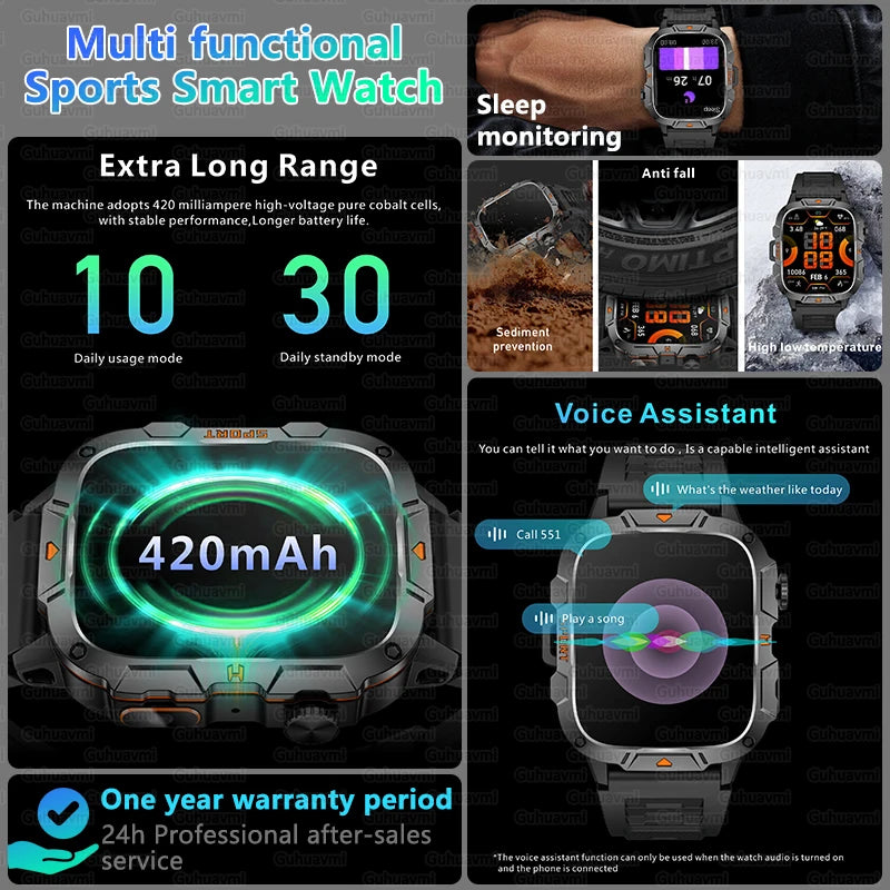 2025 New For Xiaomi Military Grade Smart Watch Men 1.96" AMOLED Screen 5ATM Waterproof Sports Fitness Tracker BT Call Smartwatch