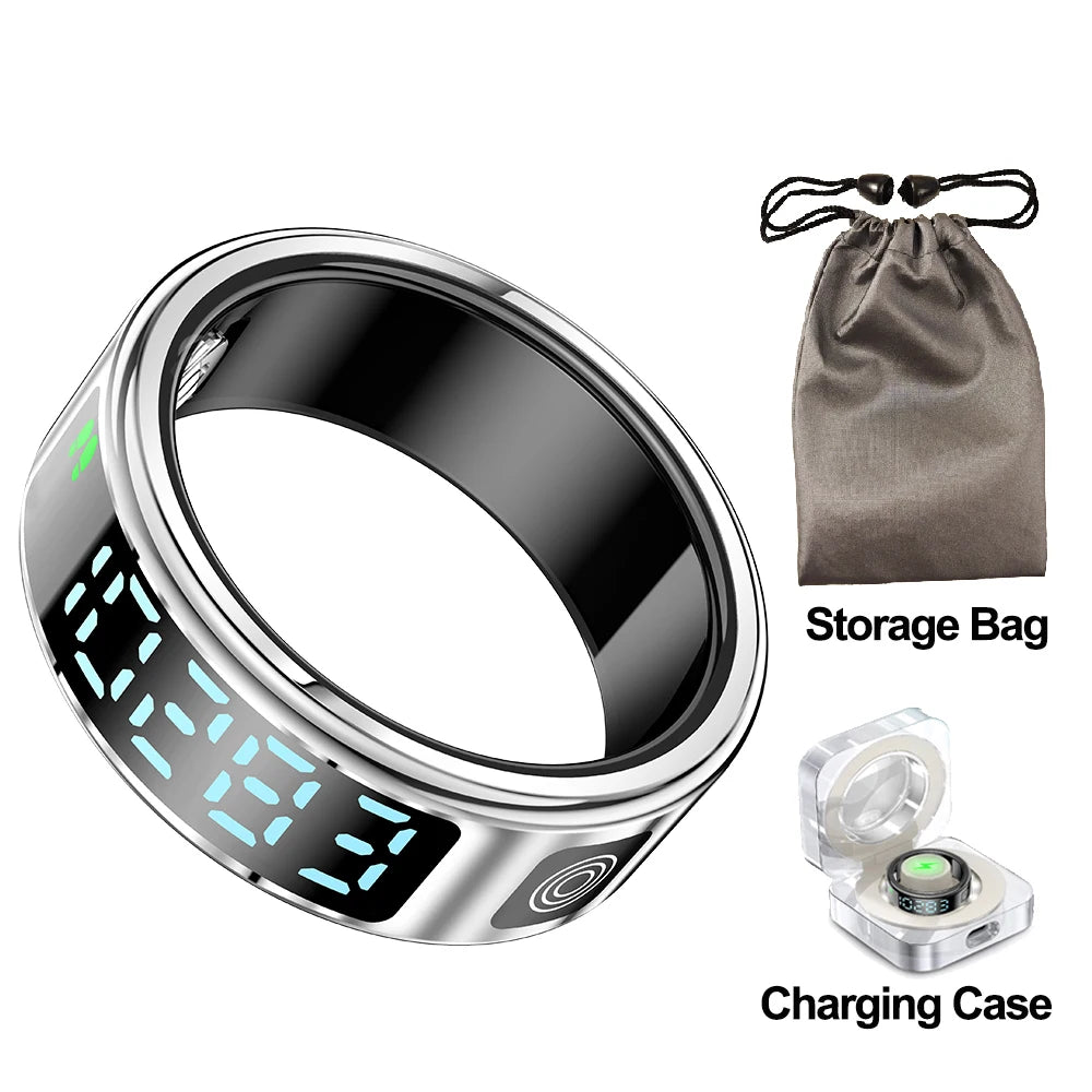 2025 New SR08 Smart Ring Men Women LED Display Screen Heart Rate Blood Oxygen Monitoring 5ATM Waterproof Multi Sports Modes Gift