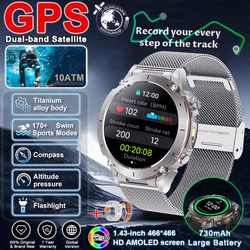 2025 New For HUAWEI IOS Ultra GPS Smart Watch 10ATM Waterproof Built-in Dual-band GNSS Compass Military Sport Men SWIM Bracelet