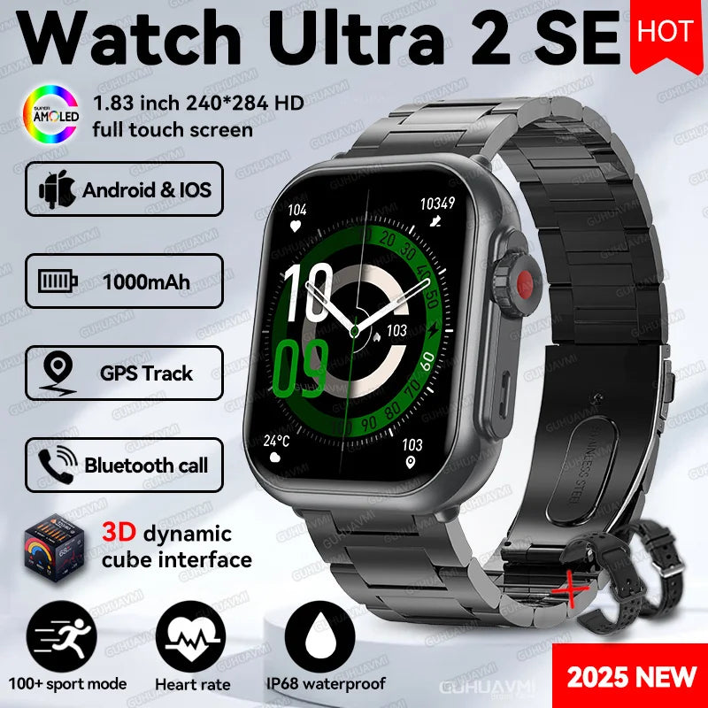 2025 New Original Split screen Watch Ultra 2 Waterproof 1000mAh Battery Heart Rate Sport GPS Track Smart bracelet For IOSAndroid