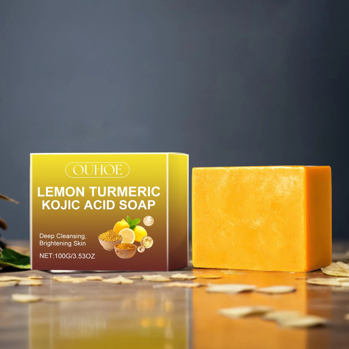 Lemon Turmeric Kojic Acid Soap Clean Facial Skin Improve Texture and Keep Skin Clean Dark Spot Remover Moist Bathing Facial Soap