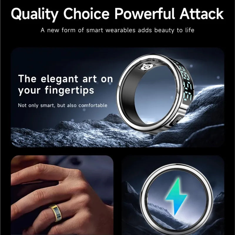 2025 New SR08 Smart Ring Men Women LED Display Screen Heart Rate Blood Oxygen Monitoring 5ATM Waterproof Multi Sports Modes Gift