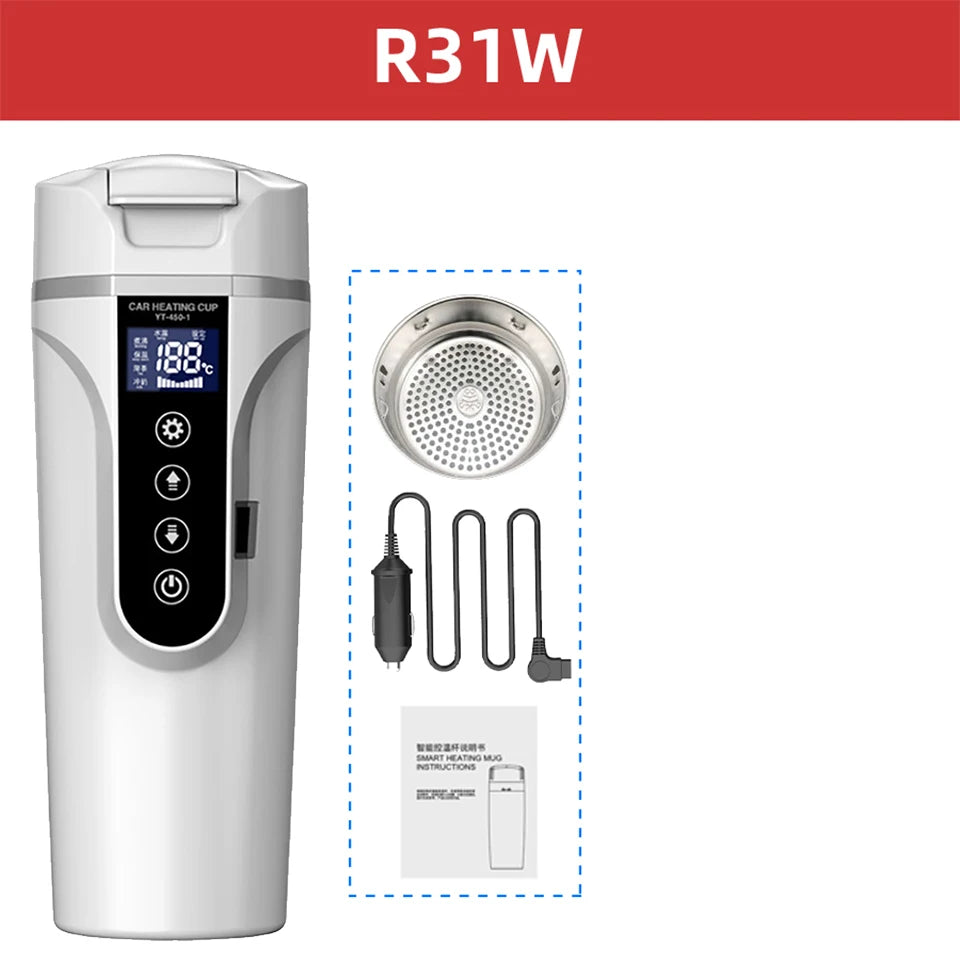 Car Heating Cup Smart Touch LCD Display Stainless Steel Electric Kettle Portable 12v/24v Thermos Bottle