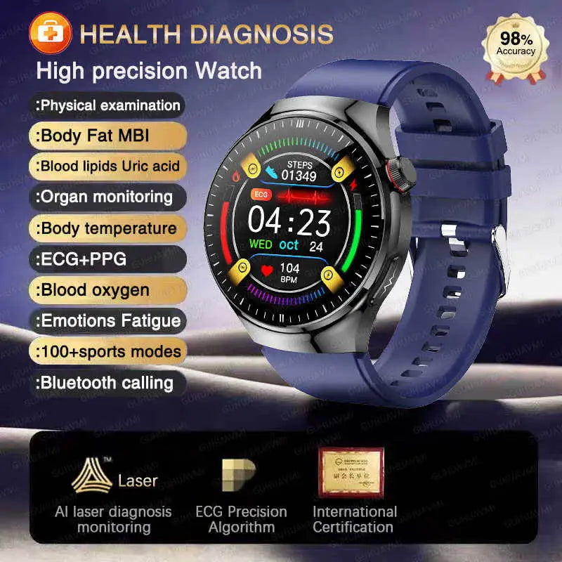 ECG+PPG Blood Pressure Blood Oxygen Blood Lipids Uric Acid Heart Rate Temperature Monitor Physical Health Diagnosis Smart Watch